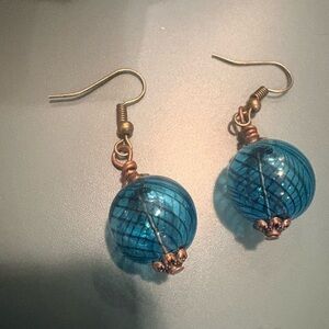 Chic Blue Glass Sphere Earrings